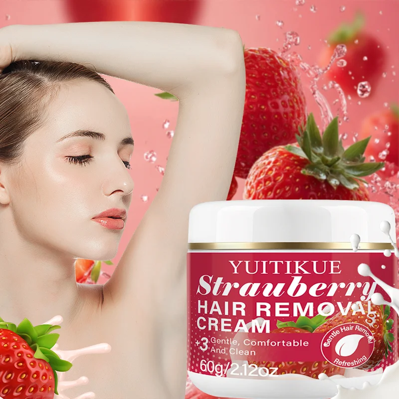 Crema Depilatoria Suave YUITIKUE, Aroma a Fresa, Indolora y Confortable para Cuerpo y Piernas