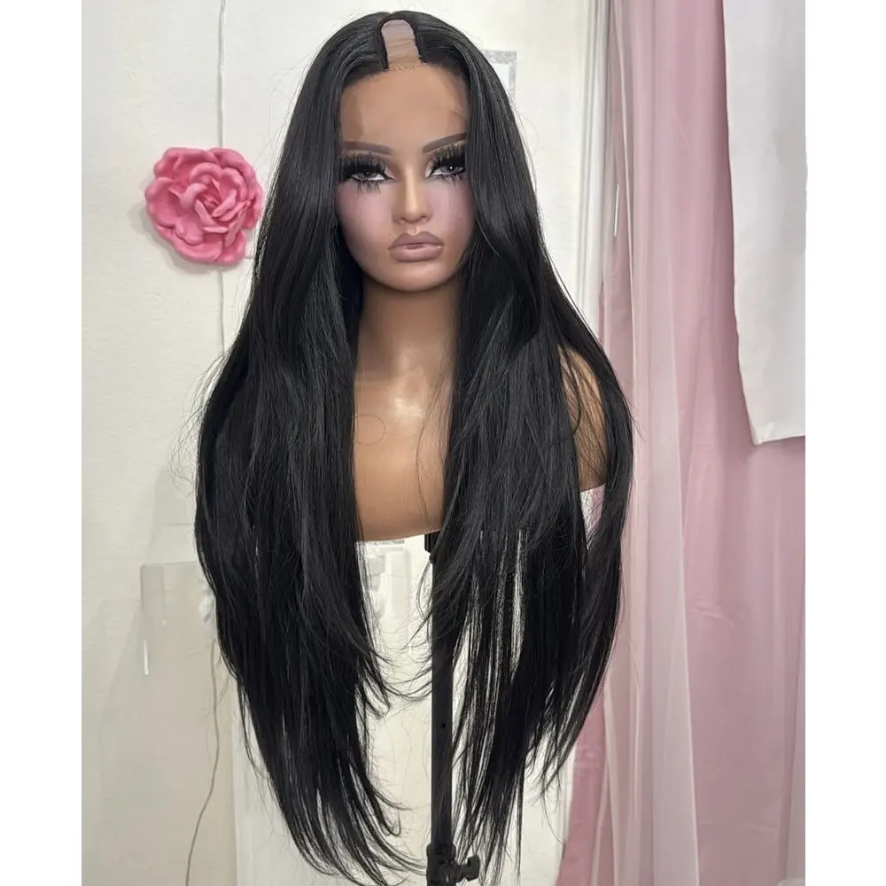 Brasilianisches Remy-Haar, klebefreie 1x4-Mittelteil-Perücke, Echthaar, 30 Zoll lang, seidig glatt, einfach zu tragen mit Clips, vollständig maschinell hergestellt – Detail 1