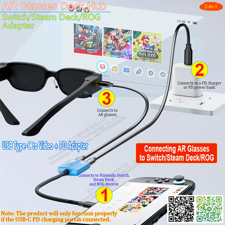 2-in-1 USB C Hub AR Glasses 8K 60Hz,Type C to AR Glasses and PD 100W Charging Adapter Hub,for Nintendo Switch to AR Glasses