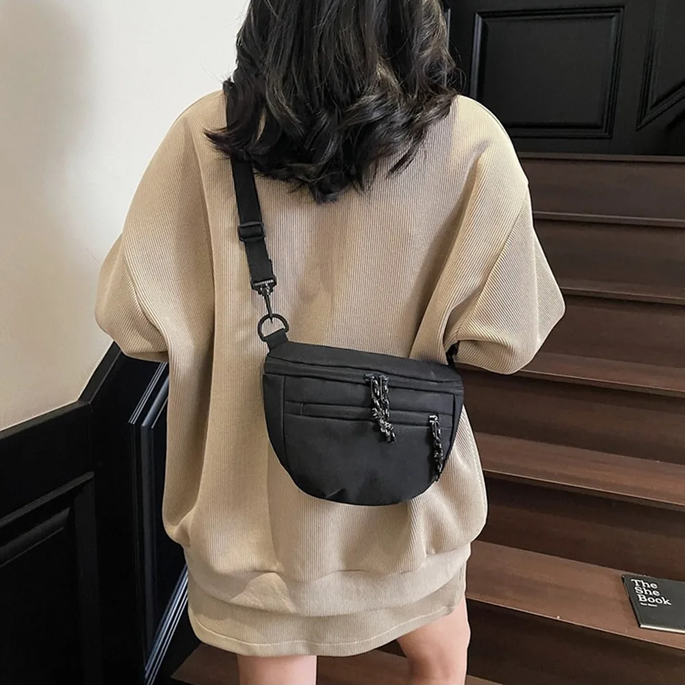 Korean Style Nylon Half Moon Bags Large Capacity Waterproof Dumpling Shoulder Bag Lightweight Color Contrast