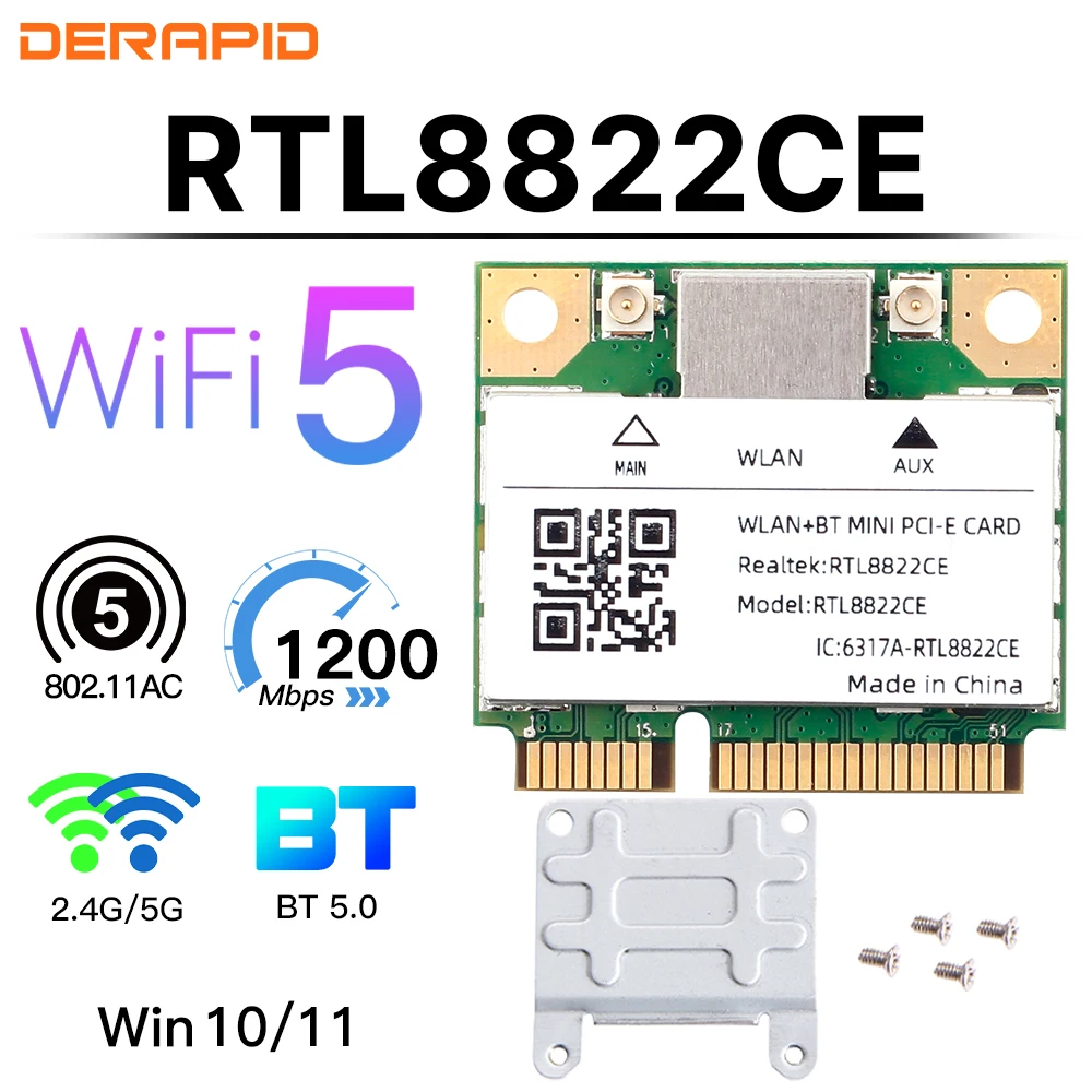 Двухдиапазонная беспроводная сетевая карта Wi-Fi 1200 Мбит/с Mini Pcie RTL8822CE с Bluetooth 5.0 для адаптера ноутбука лучше