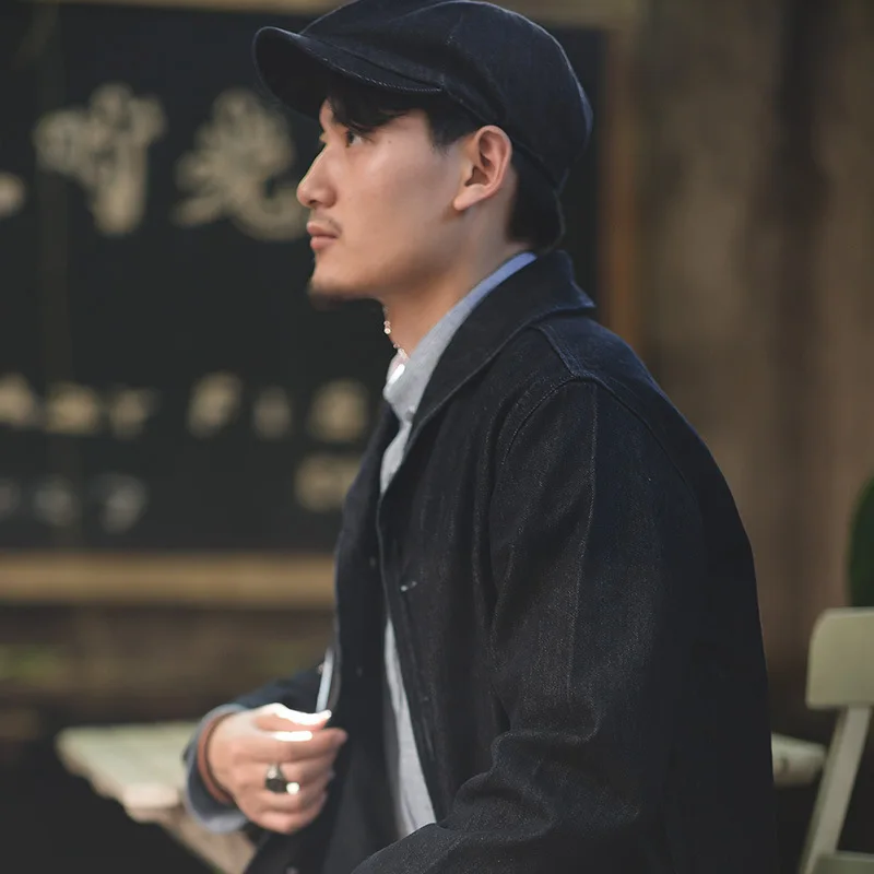 

Maden American Retro Briti Sle Denim Newsboy Cap Men's Faionable ort Brim Beret Painter Cap Casual Spring Hat