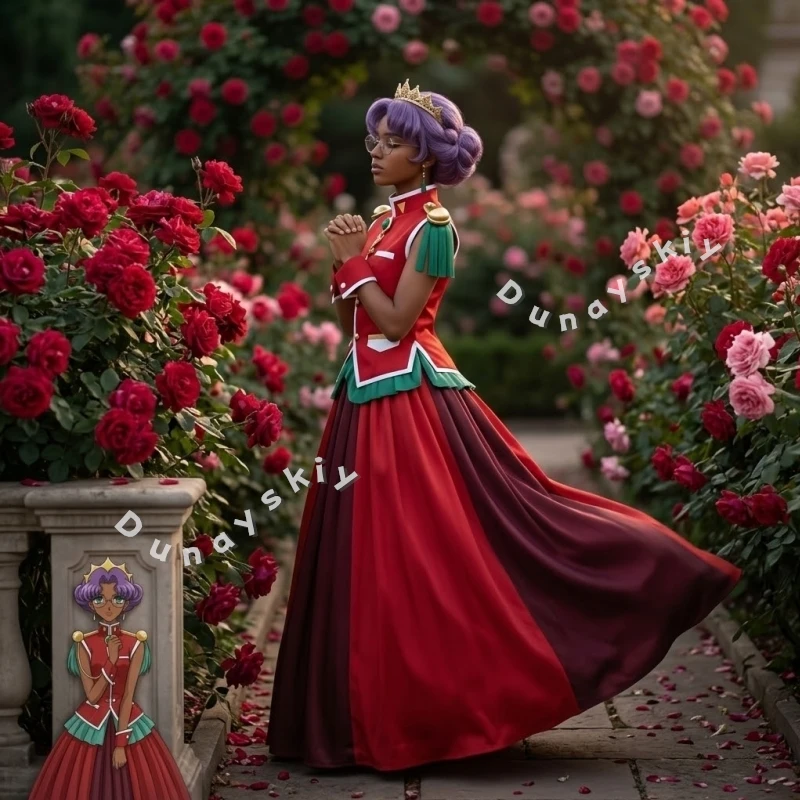 

Himemiyaa Anthyy Princess Red Evening Dress Cosplay Costume Long Court Style Retro Red Dress Purple Wigs Halloween Christmas