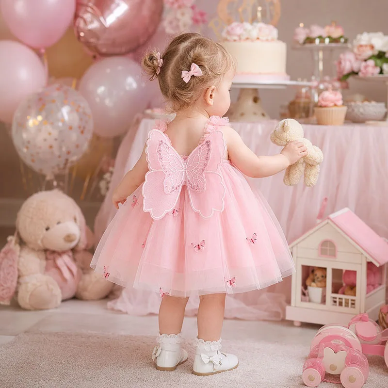 Summer Baby Girls' Princess Party Birthday Dress Sweet Children Clothing Butterfly Wings Fairy Strap Embroidered  Mesh 0-3 Y Kid