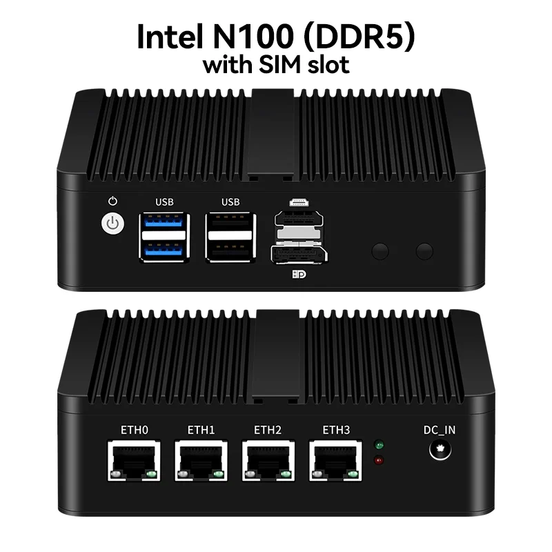 Fanless Mini Pc Intel Celeron J1900 J4125 N5105 N2830 N4000 N100 4X2.5G Ethernet Ondersteuning Windows Linux Pfsense Openwrt