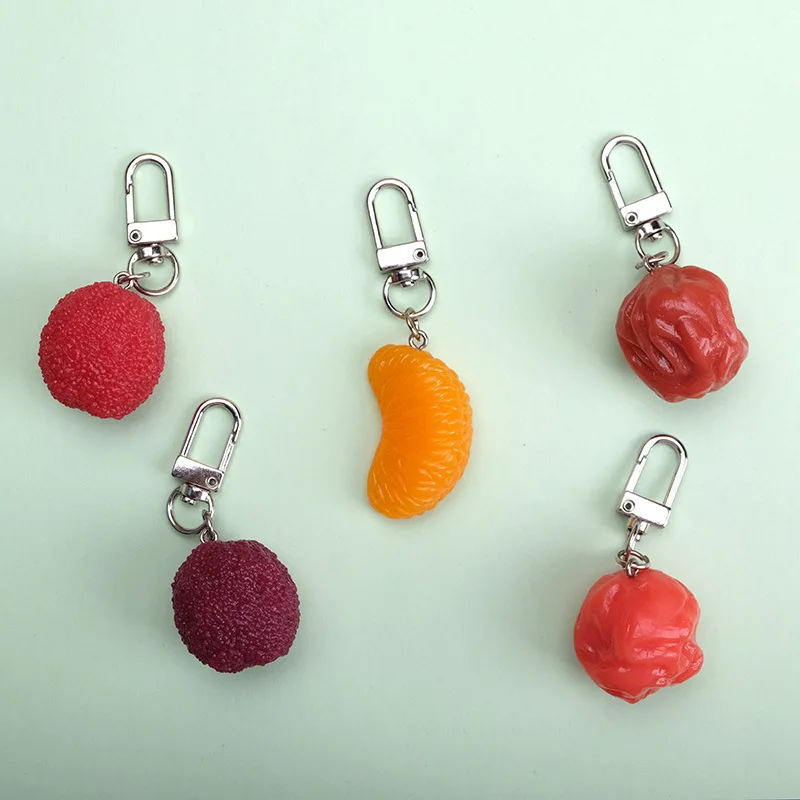 Simulated Resin Fruit Key Chain Pendant For Girl Creative Strawberry Orange Sweet Potato Bayberry Cute Car Key Holder Keyring