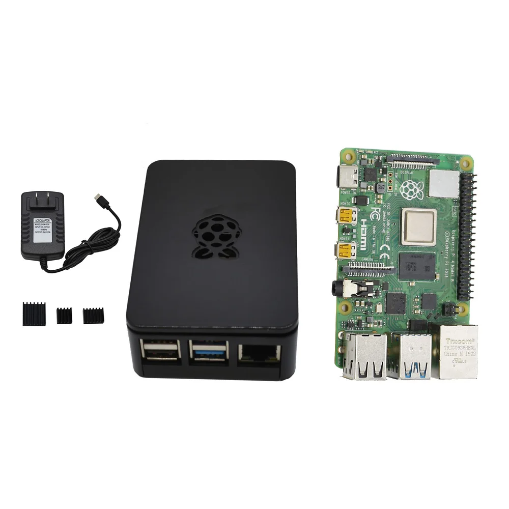 

for Raspberry Pi 4B ABS Black Case 2G RAM DIY Kit with Heatsink 5V 3A Power Adapter for Raspberry PI 4 Model B(US Plug)