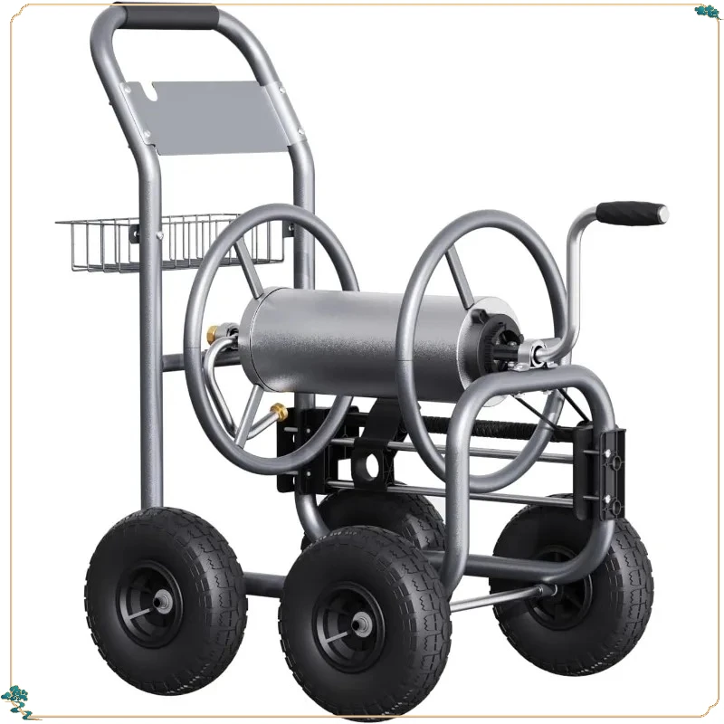 Heavy Duty Grey Hose Reel Cart - 250ft 5/8" Capacity, Pre-Installed Guide