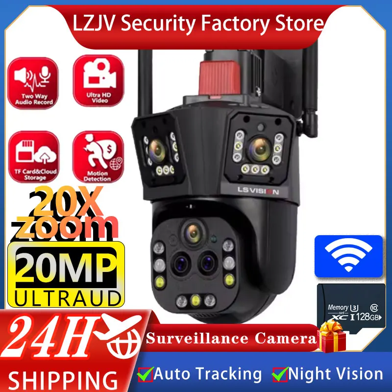 

LZJV 10K 20MP UHD 20X Zoom Outdoor 360° WiFi Camera Multi Lens Surveillance Security IP Cameras Smart Home Ai Tracking CCTV Cam