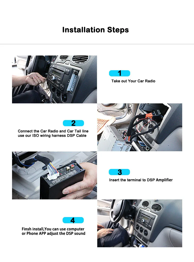PUZU PZ-C7 Kabelbaum 4X150W Auto-DSP-Verstärker Autoradio-Sound-Upgrade Digitaler Audiosignalprozessor für Hyundai Kia – Detail 8