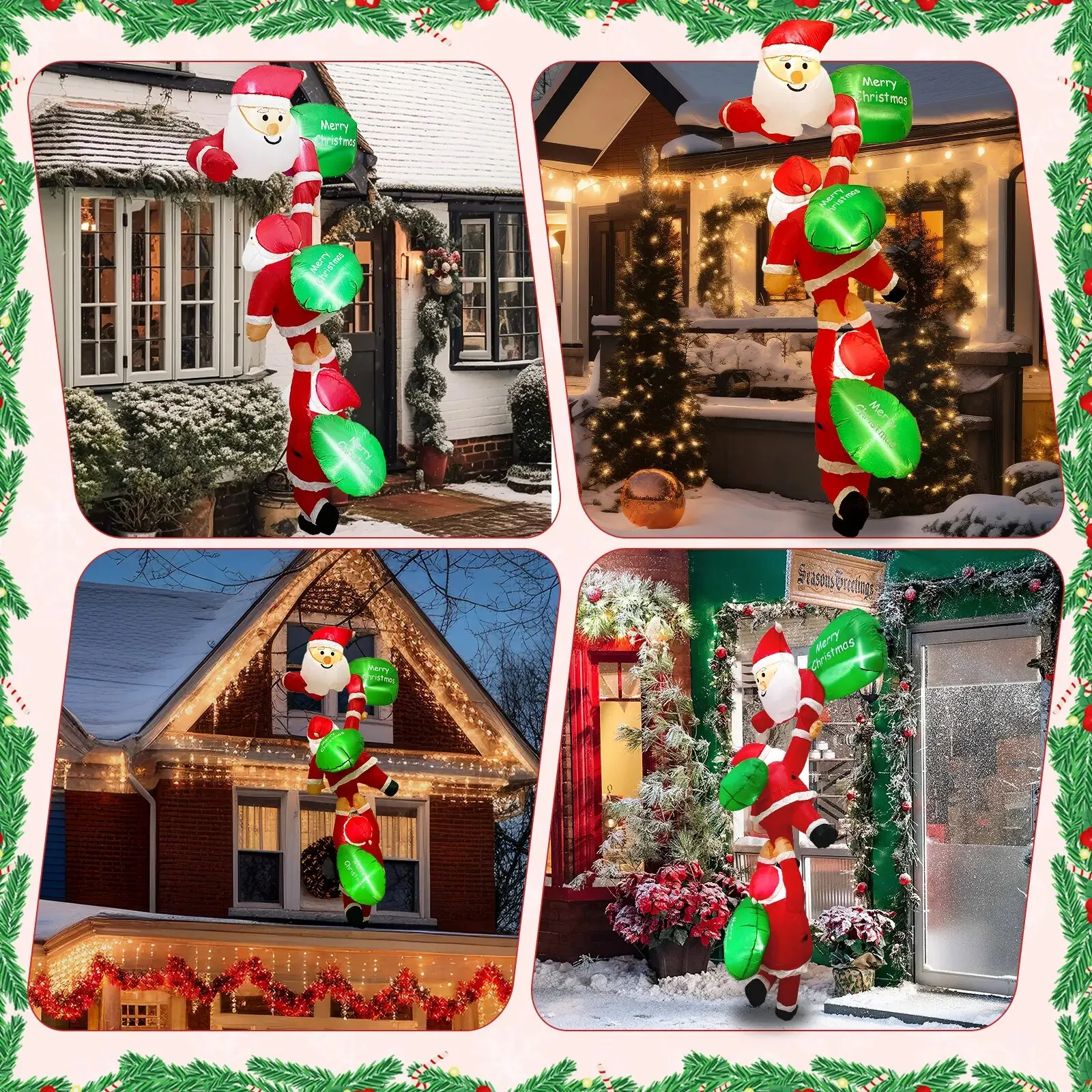 8FT Christmas Climbing Santas Christmas Blow Up with Build-in LEDs Funny Christmas Inflatable for Outside Home Windows Eaves