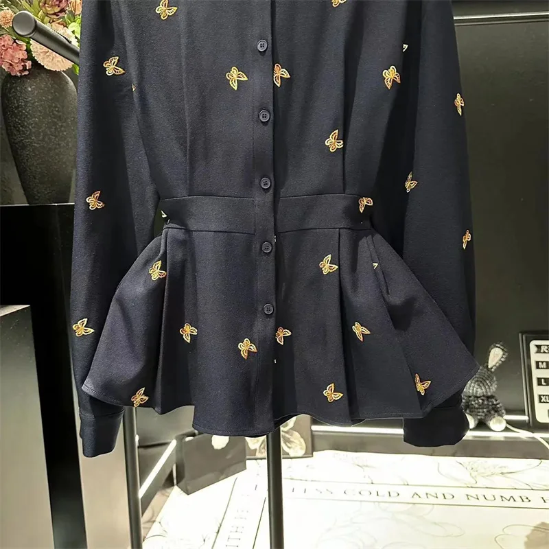 Veste imprimée papillon pour femme, chemise à manches longues, manteau cardigan, vêtements d'extérieur à boutonnage simple, mode printemps et automne, nouveau, 2024