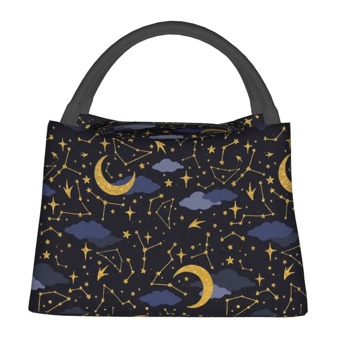 Night Sky Golden Celestial Stars Zodiac Constellations Lunch Bags Bento Box Lunch Tote Picnic Bags Thermal Bag for Woman Office