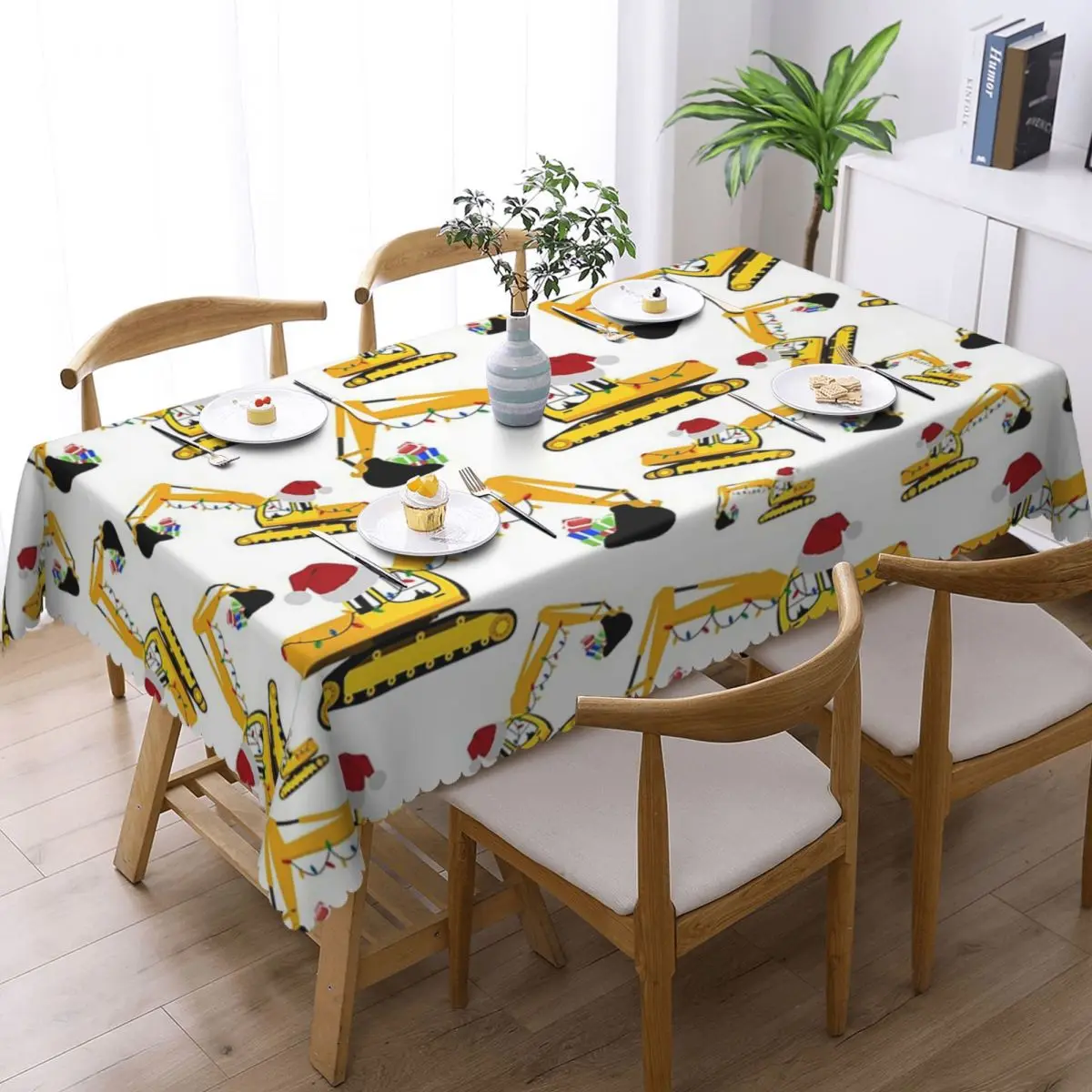 Christmas Excavator Construction Truck Customized Rectangular Tablecloth Waterproof Table Cover for Festival Party Table Cloth