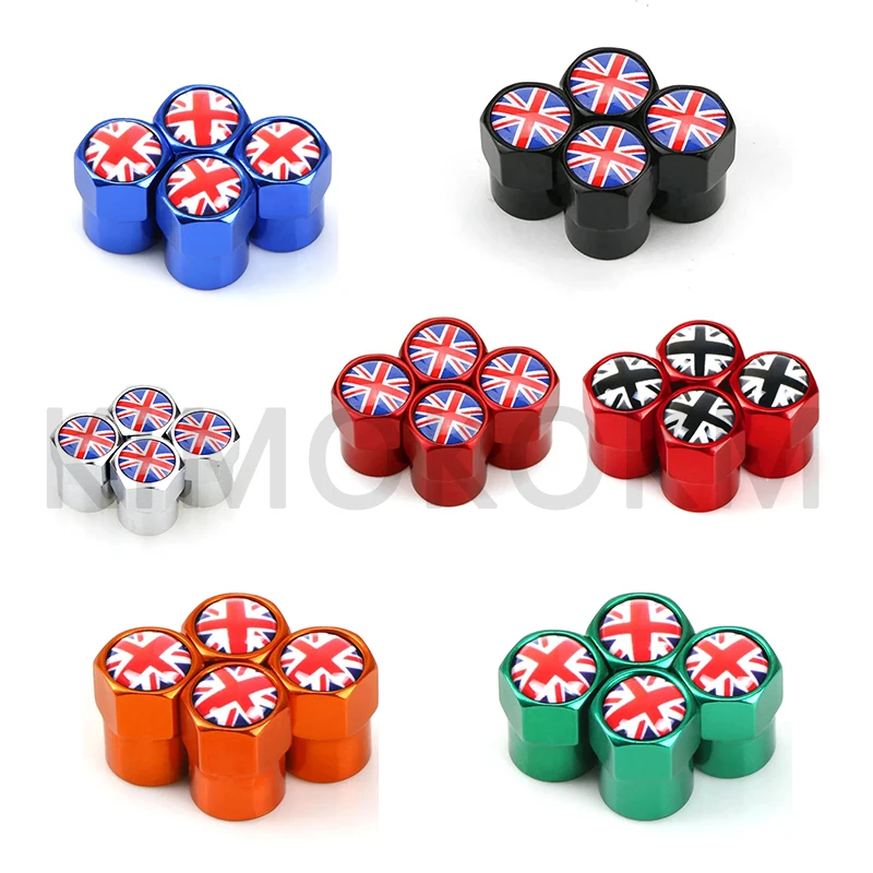 For MINI COOPER S JCW F55 F56 F60 R55 R56 R60 Exterior Auto Accessories 4Pcs UK Flag Car Wheel Tire Stem Air Valve Caps Covers