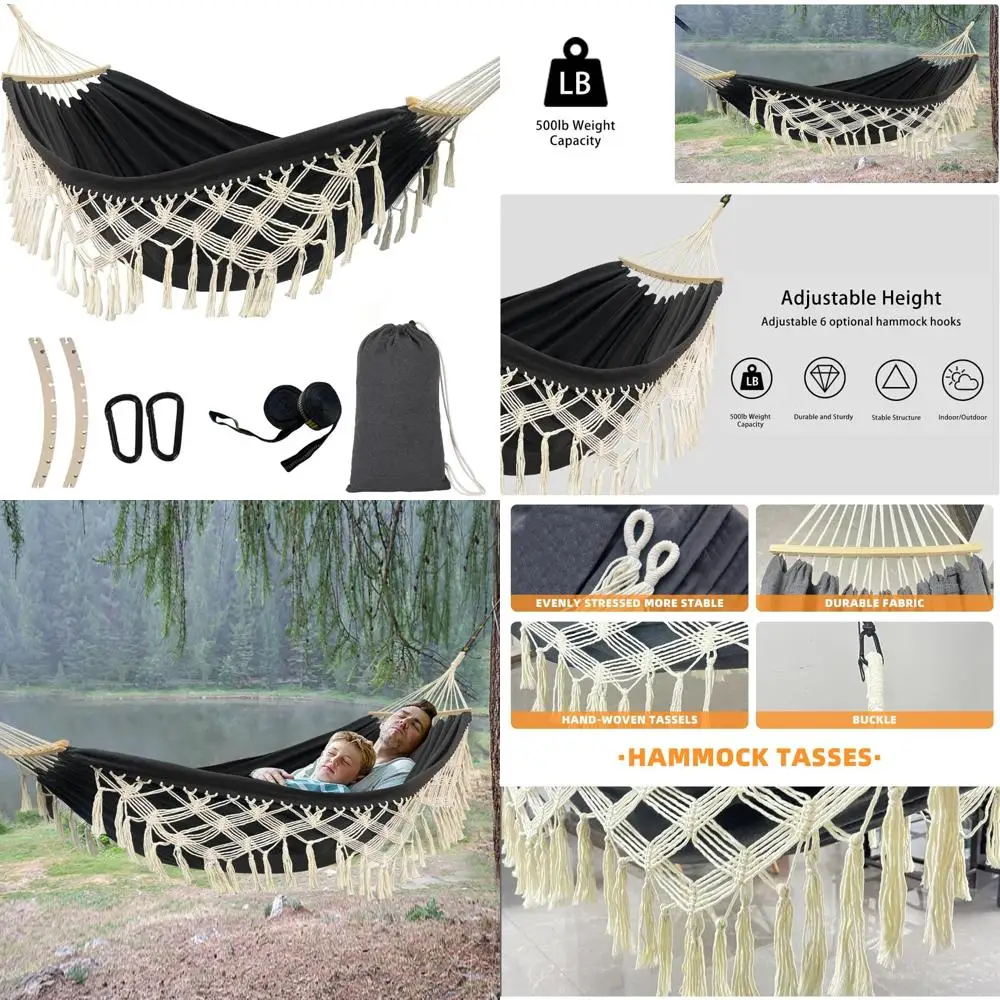 

Двойные качели-гамаки для наружного использования в помещении — максимальная емкость 500 фунтов, стиль макраме, подходят для патио, двора, сада, черного и gr