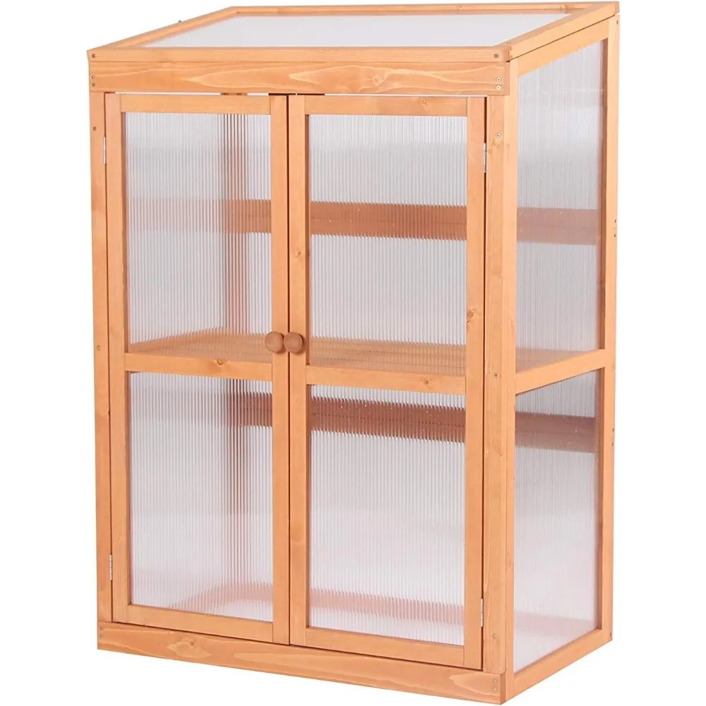 

Wooden Cold Frame Greenhouse, Raised Flower Planter Shelf Protection for Outdoor Indoor Use, 0760 (Orange)