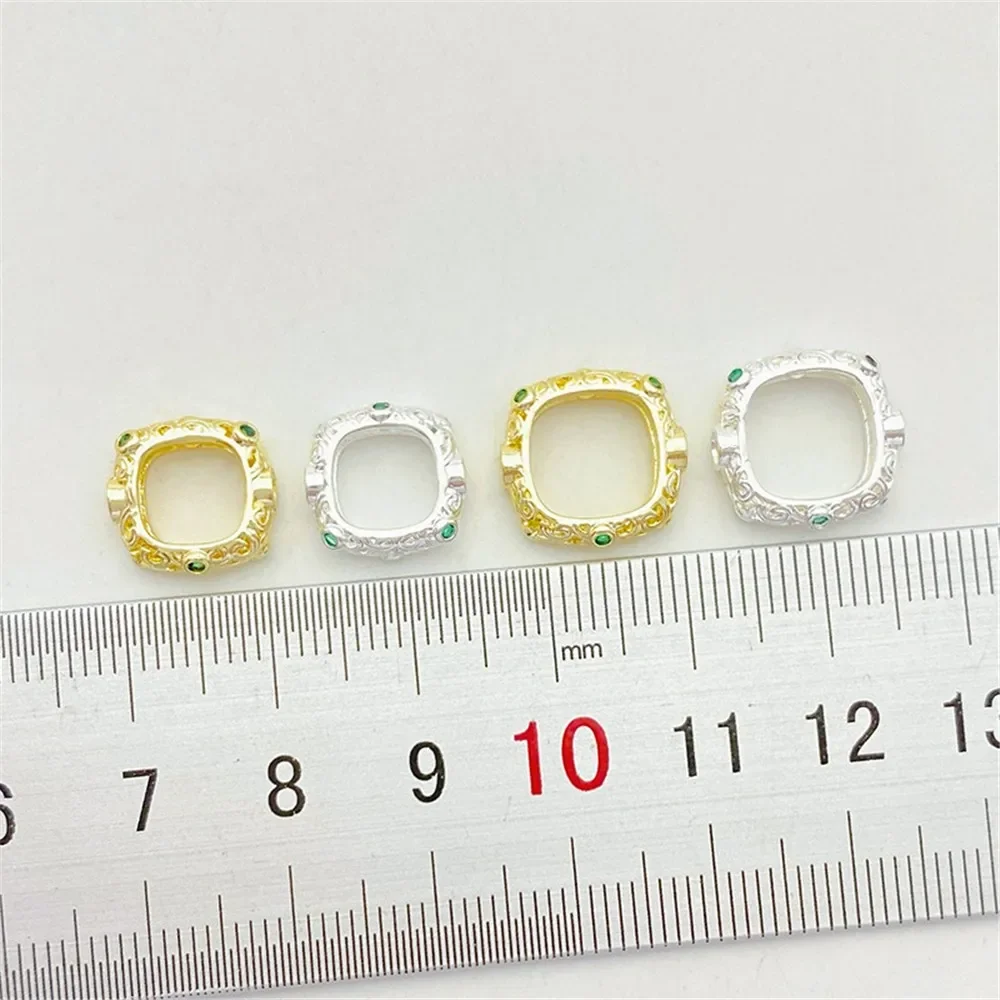 

14K Gold Green Zirconium Square Set Bead Ring Bag Bead Ring Handmade DIY String Bracelet Necklace Jewelry Material Accessories