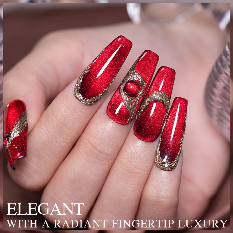 PUENTE 7.5ML Wine Red Magnetic Cat Eye Gel Nail Polish With Magnet, Super Shiny Ruby Red Magnetic Nail Gel, Soak Off UV/LED Lamp Curing, Glossy Varnish, Hypoallergenic Nail Salon Quality Polish for Skin, Gift for Women gallery 4