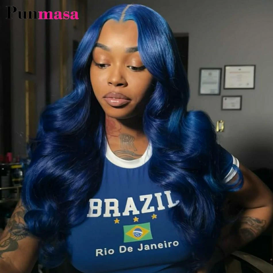 

Body Wave 13x4 13x6 Transparent Lace Front Wigs Human Hair Wig Brazilian 200% 30 32 Inch Blue Colored Lace Frontal Wig For Women