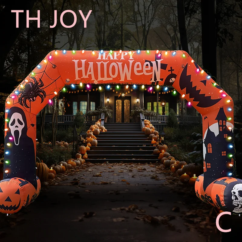 fast air shipping, 6m big inflatable halloween decoration outdoor skull printing arch, pumpkin inflatable enter gate for party