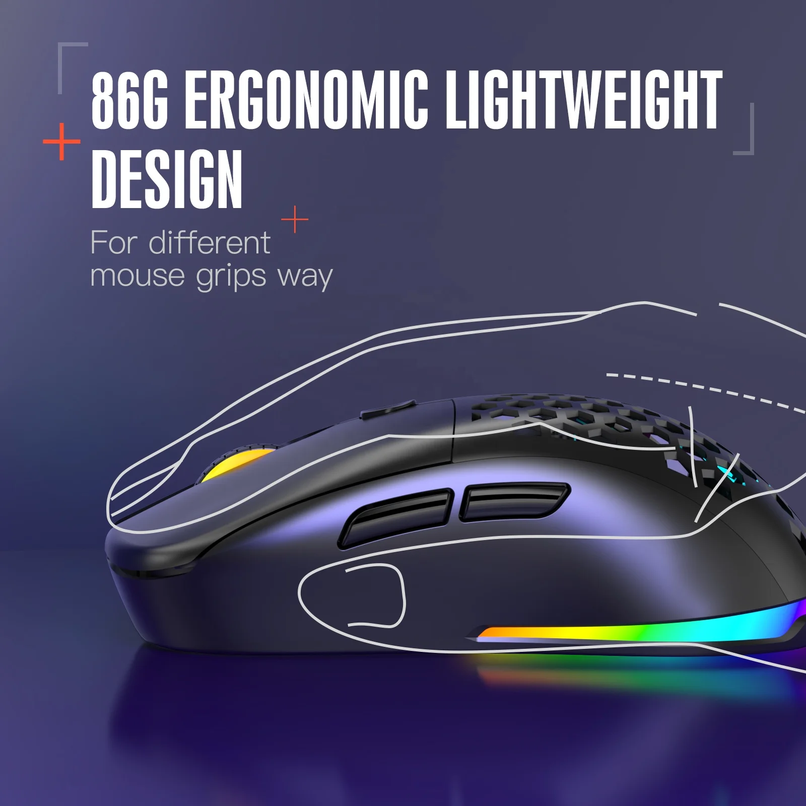 ماوس ألعاب لاسلكي مخصص للغاية خفيف الوزن ، ماوس بصري RGB قابل لإعادة الشحن ، كابل USB Type-C ، بلوتوث ، بلوتوث ، من من من من من Gaming