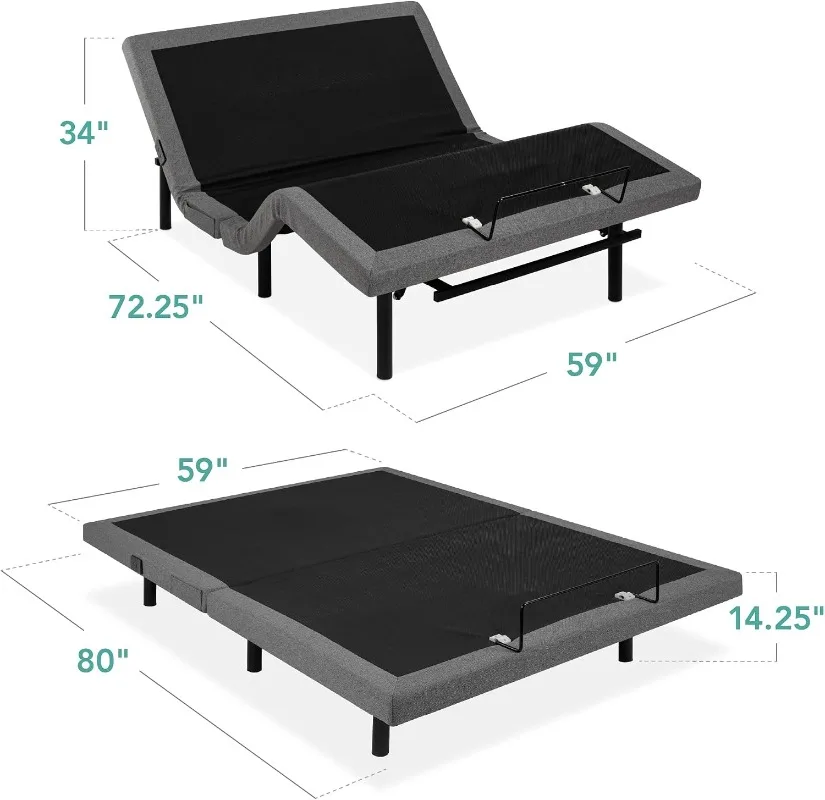 Best Choice Products Ergonomic Queen Size Adjustable Bed Frame, Electric Base w/Wireless Remote Control, Nightlight, Massager