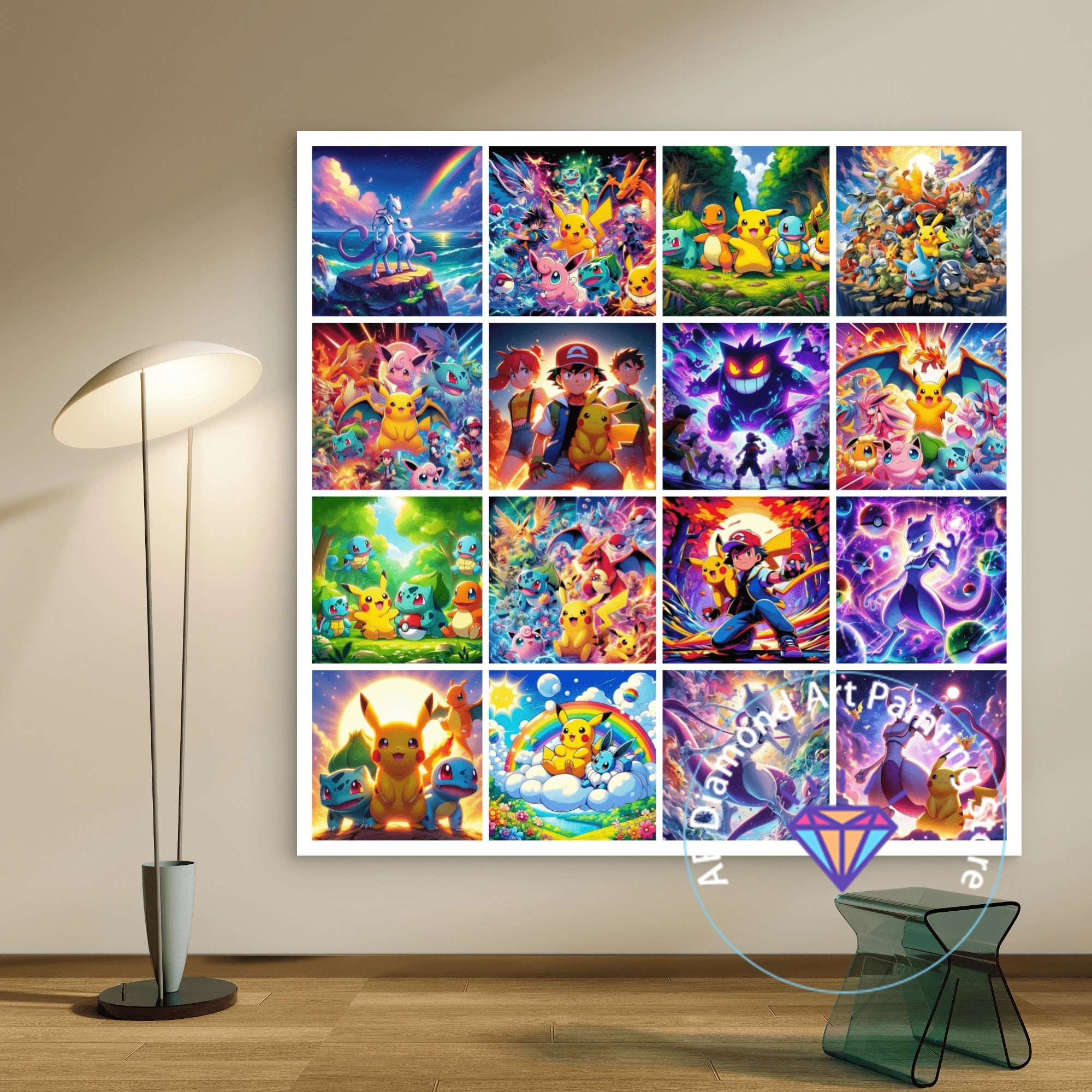 

Pokémon Pikachu Mewtwo Ash Ketchum AB Diamond Painting Kit DIY Diamond Embroidery Cross Stitch Handmade Art Gift Home Decor