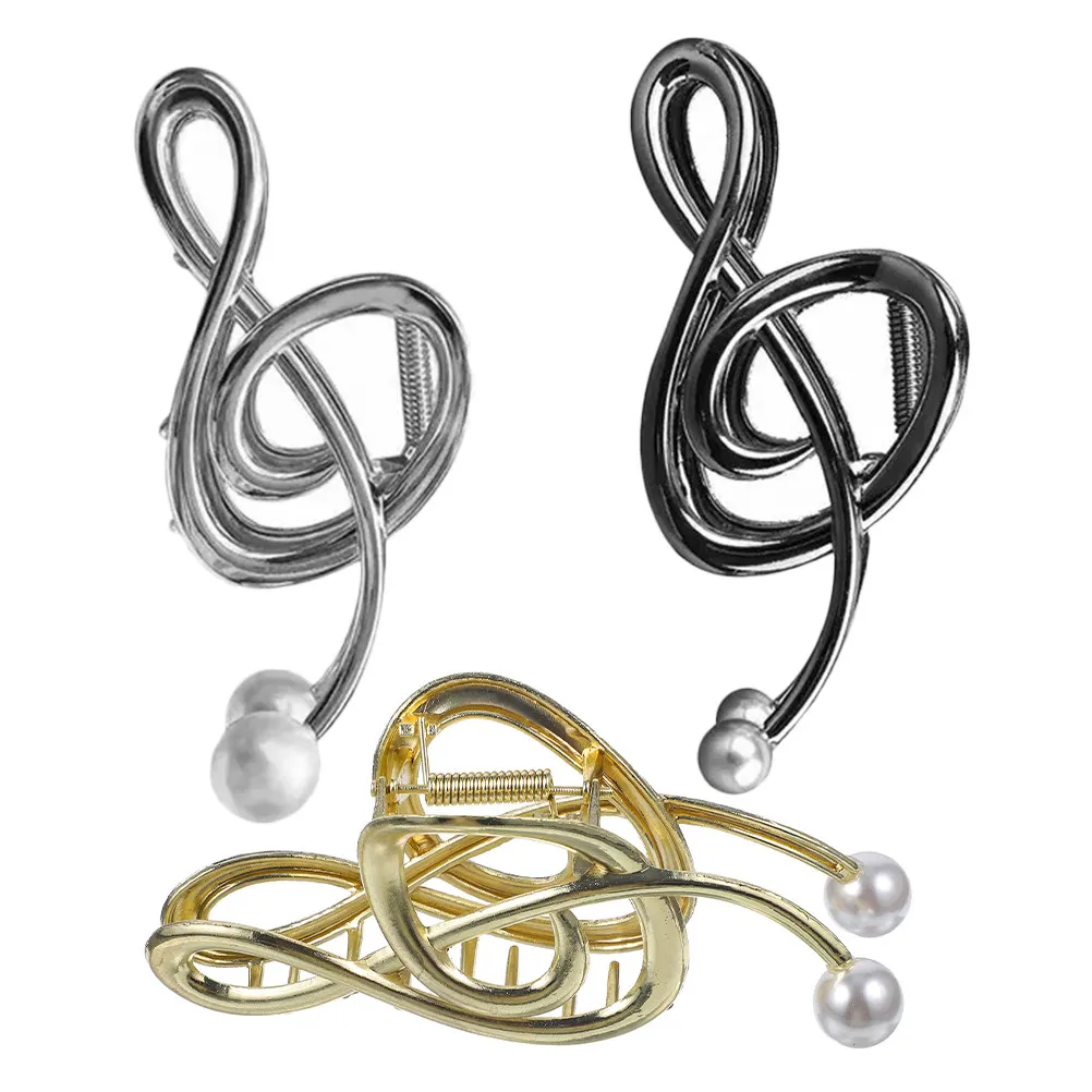 

3Pcs Music Note Hair Claw Clips Elegant Large Fake Pearl Metal Clips Non-Slip Thick Thin Hair Accessories Fashion