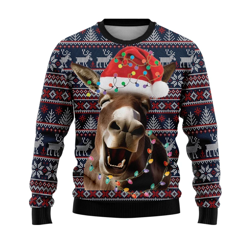 Funny Alpaca Donkey Ugly Christmas Sweater Fashion Catch Eyes Mens Sweatshirt Trend Streetwear Pullovers Crew Neck Tops Clothes