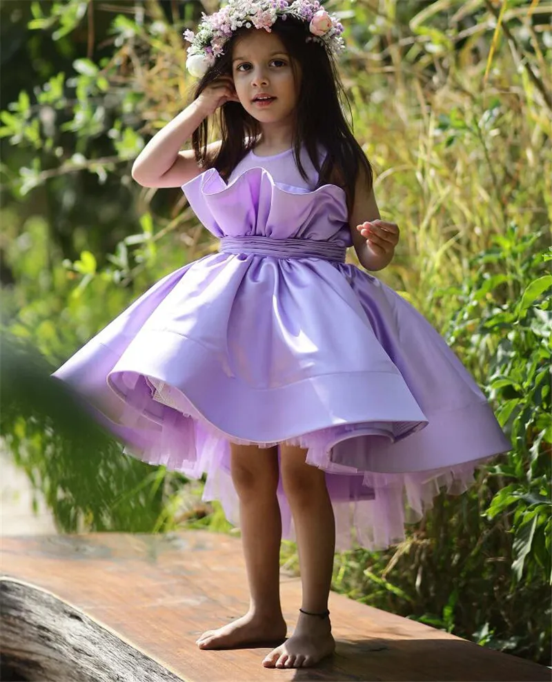 

Puffy High-Low Gown for Girls Lavender Satin Tulle Flower Girl Dress for Wedding Kid Pageant Gown Birthday Dress Kid Size 1-14T