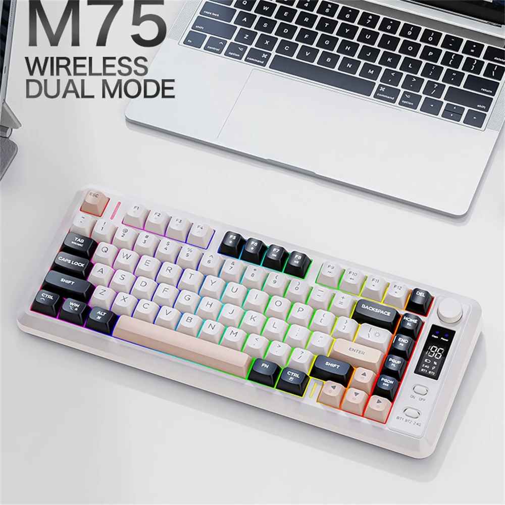Wireless Keyboard Spanish Russian Arabic Korean Keyboard Bluetooth 2.4G 82 Keys Layout 80% With Screen Volume Knob M75 Backlight
