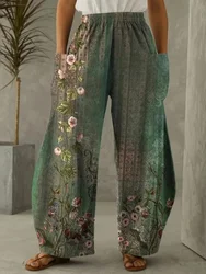 New Fashion Trend Women's Double Pocket Pants Retro Flower 3D Printed Bloomers Loose Casual And Comfortable Women's Pants