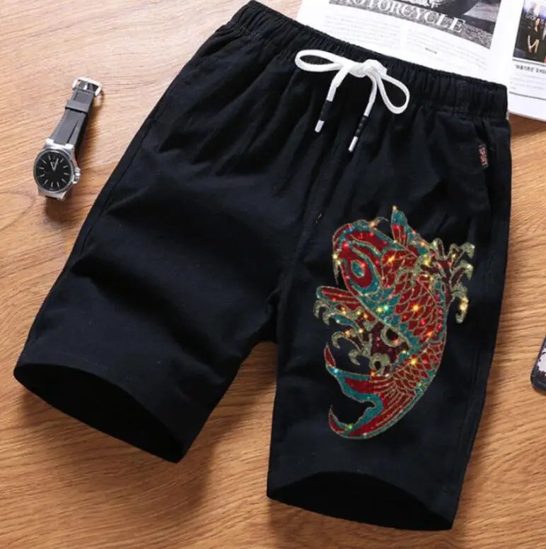 

Men's Rhinestones Drill Joggers Shorts Glitter Fitness Anime Running Trunks Summer Trend Male Short Pants