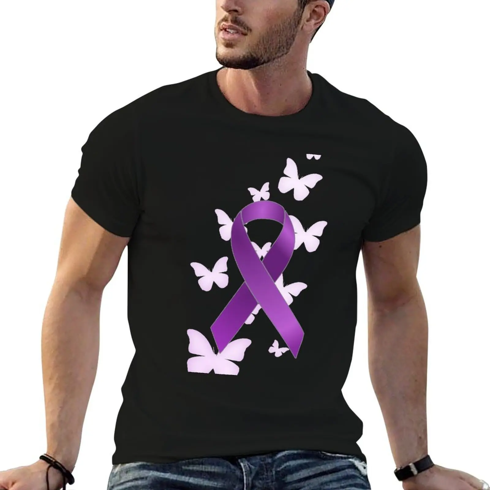 

shirts Awareness with t funny shirt shirts T-Shirt cotton Purple for t men man essential Ribbon t Butterflies