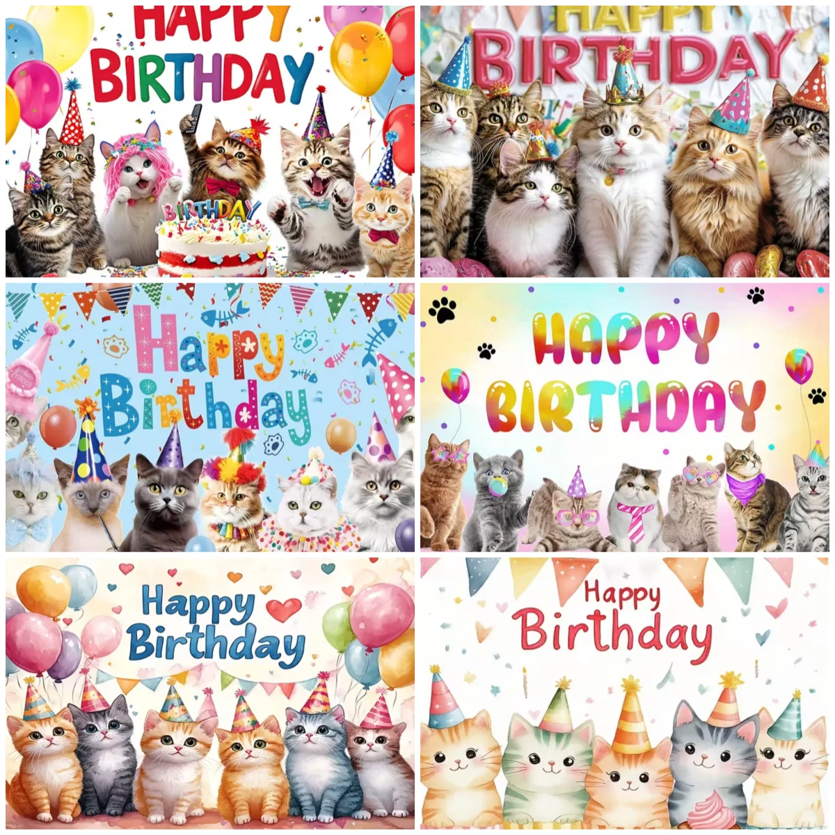 

Funny Animals Happy Birthday Party Decoration Cute Cartoon Cats Background Kids Gifts Colorful Balloon Backdrop Photography Prop