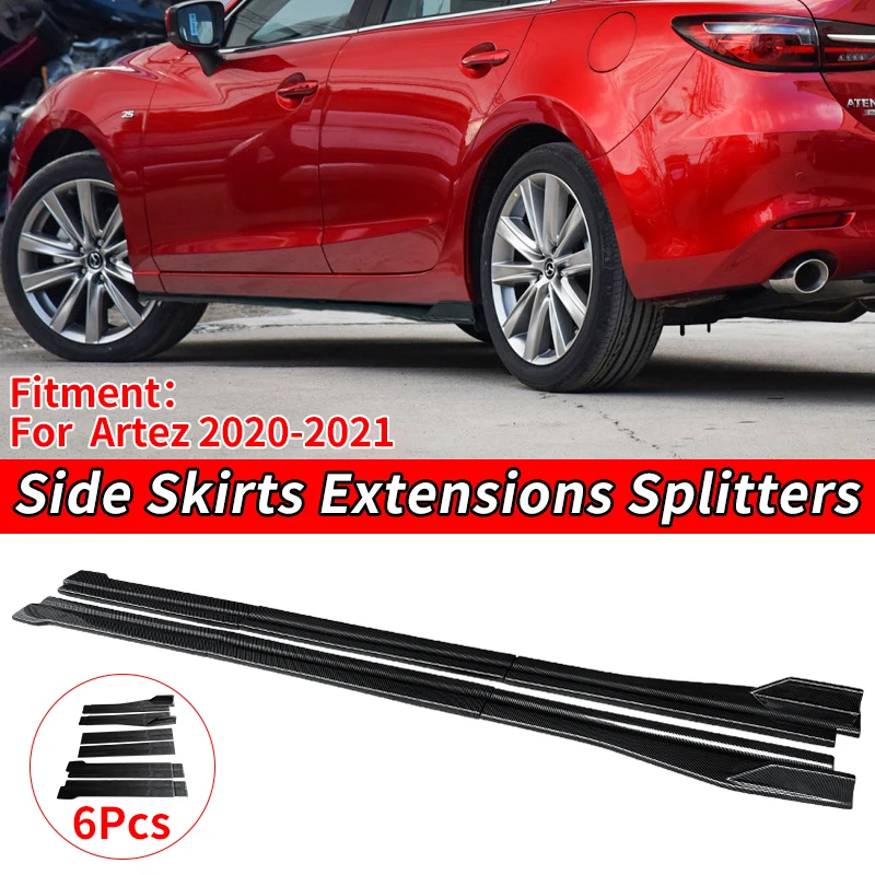

Car Side Skirts Extension Bumper Lip Body Kit Refit Styling 6 Pieces Accessories Carbon Fiber Look For Mazda 6 Artez 2020-2021