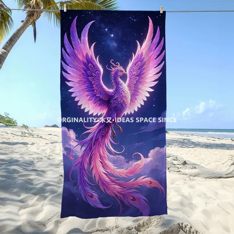 Starry Purple Phoenix Beach Towel Patterned Sunscreen And Windproof Suitable For Swimming Pool Camping Travel