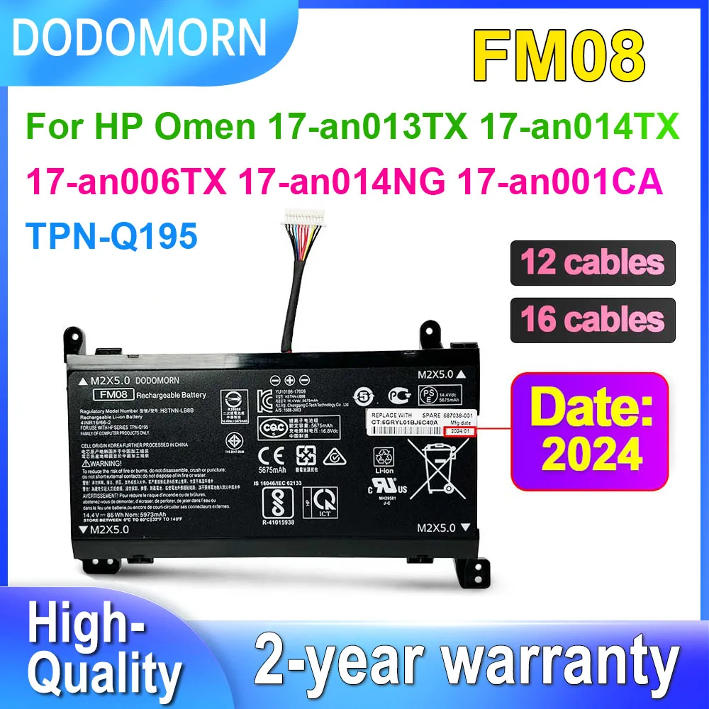 

DODOMORN FM08 Laptop Battery For HP Omen 17-an013TX 17-an014TX 17-an001CA TPN-Q195 HQ-TRE Series 14.4V 86Wh 5793mAh 12/16 Cables