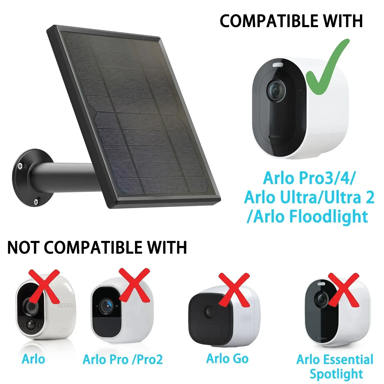 6W Solar Panel for Arlo Ultra/ Ultra 2 /Pro 3/Pro 4/GO 2/PRO 5S , Aluminum wall mount 13ft Power Cable