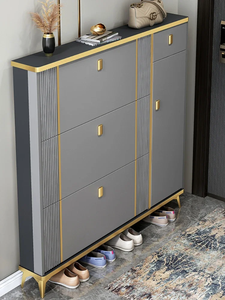 Light Luxury Ultra-Thin Tilting Shoe Cabinet Home Doorway Large Capacity Storage Entrance Cabinet Shoe Cabinets