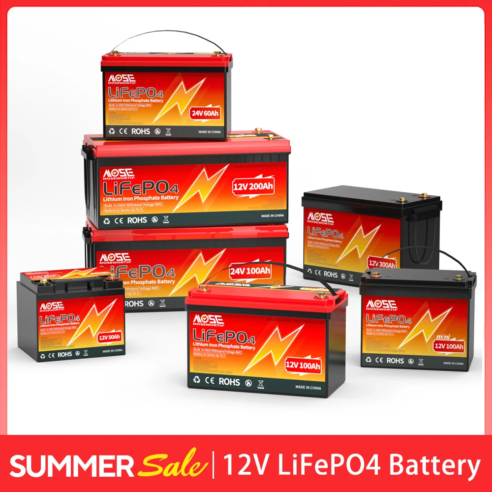 

12V LiFePO4 Deep Cycle Battery 12.8V 50Ah 60Ah 100Ah 200Ah 300Ah LiFePO4 Lithium Battery For RV Campers Marine Trolling Motor