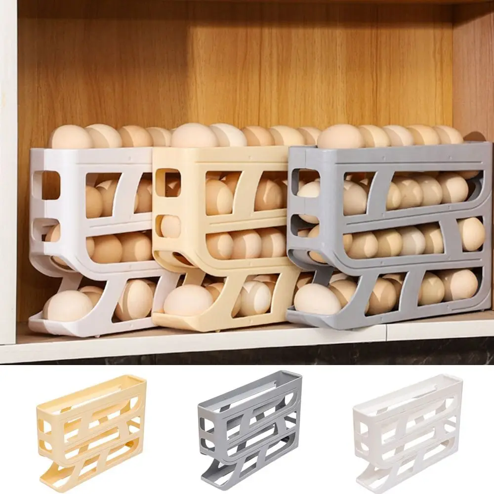 Fridge Egg Storage Box Four Tiers Automatic Rolling 30 Egg Organizer Refrigerator Side Door Egg Dispenser