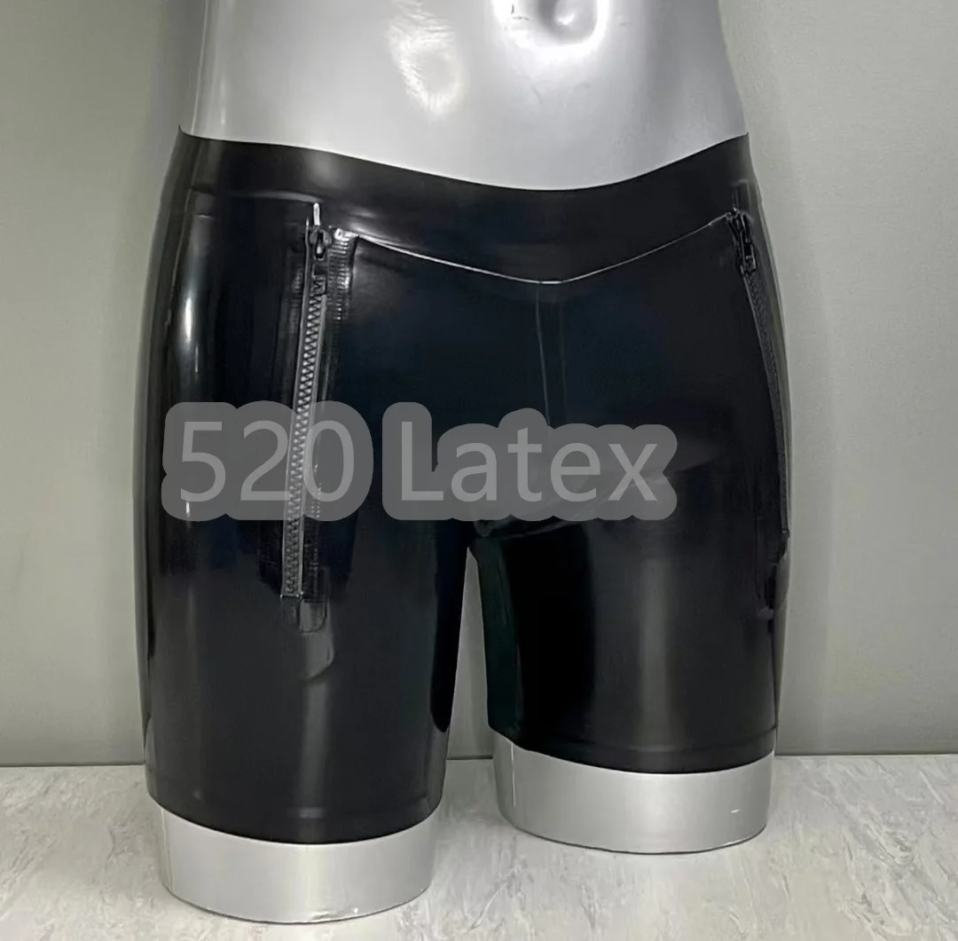 

100% Natural Latex Men's Shorts Sexy Latex underwear Male Rubber Boxer Shorts Open Front Hole Inside With Double Zipper