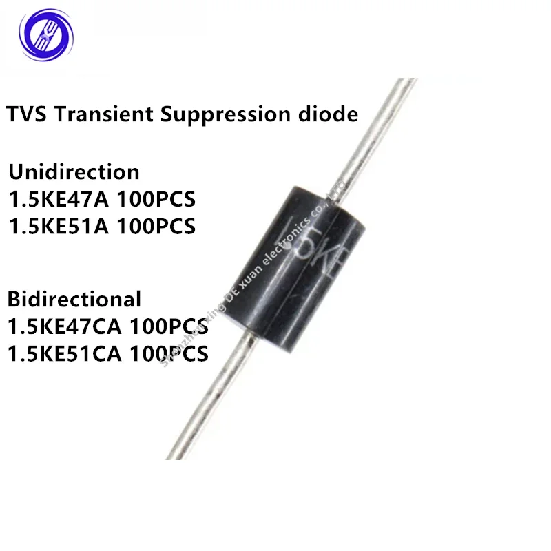 100pcs 1.5KE47A 1.5KE47CA 1.5KE51A 1.5KE51CA DO-201AD DIP Unidirectional/bidirectional TVS transient suppression diode