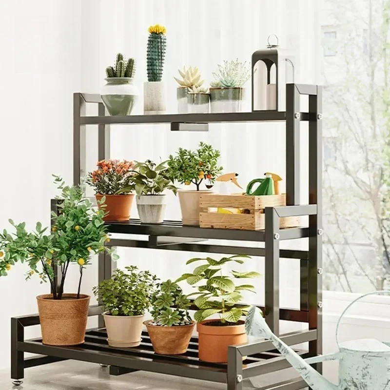 Tiered Display Plant Rack Shelf Universal Outdoor Metal Square Plant Rack Shelf Luxury Black Plantenrek Balcony Furniture