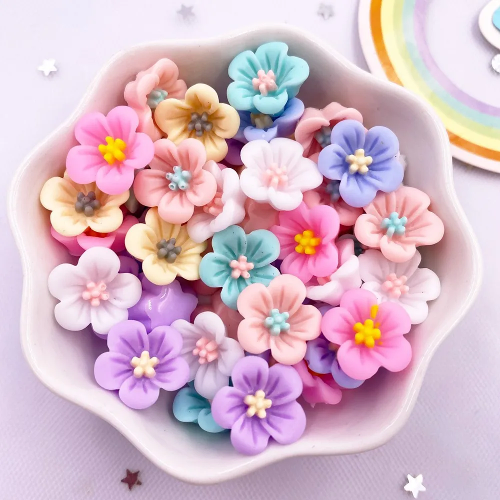 50Pcs 14mm Resin 3D Colorful Morning Glory Flower Gems Flatback Figurines Scrapbook Wedding Applique Home Decor Crafts L708