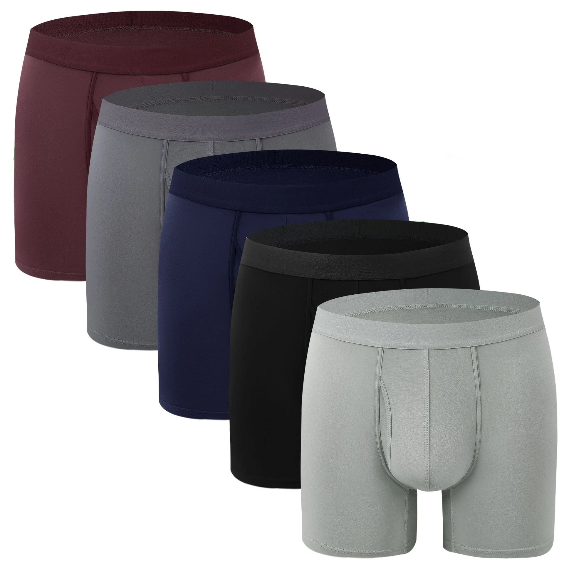 

Men's Extra Long Underwear Bamboo Fiber Sports Breathable Mid-Rise Boxer Briefs