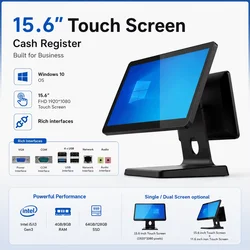 15.6 Inch Windows POS Touch Screen Cash Register With I5 Gen4 8G 128G Foldable Stand Rich Interfaces Monitor Digital LED Display