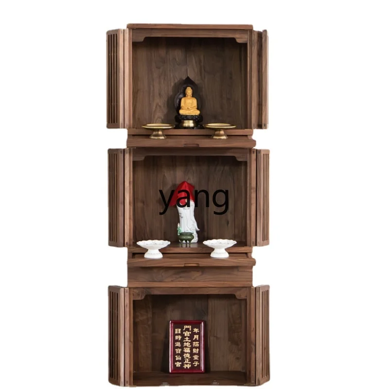 

Yjq Black Walnut New Chinese Style Altar Cabinet 3-Layer Tape Door Household Modern Ancestor Solid Wood Land